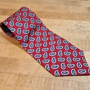 Lauren Ralph Lauren 100% Silk Red Navy Paisley Tie Ole Miss OldMoney Preppy Frat